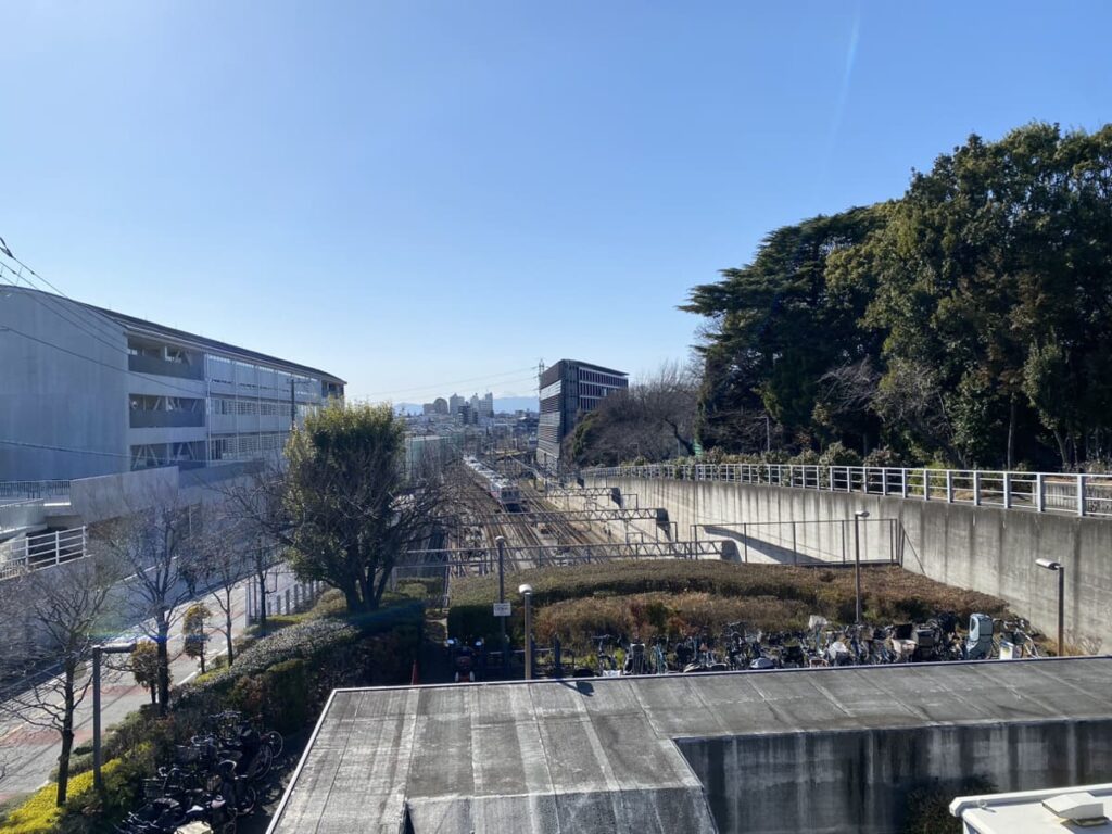 橋から遠くに富士山が見える